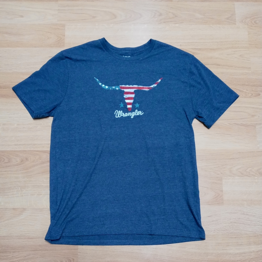 Wrangler Men's Americana Longhorn Graphic T-Shirt Tee Patriotic Flag Size L Tex.